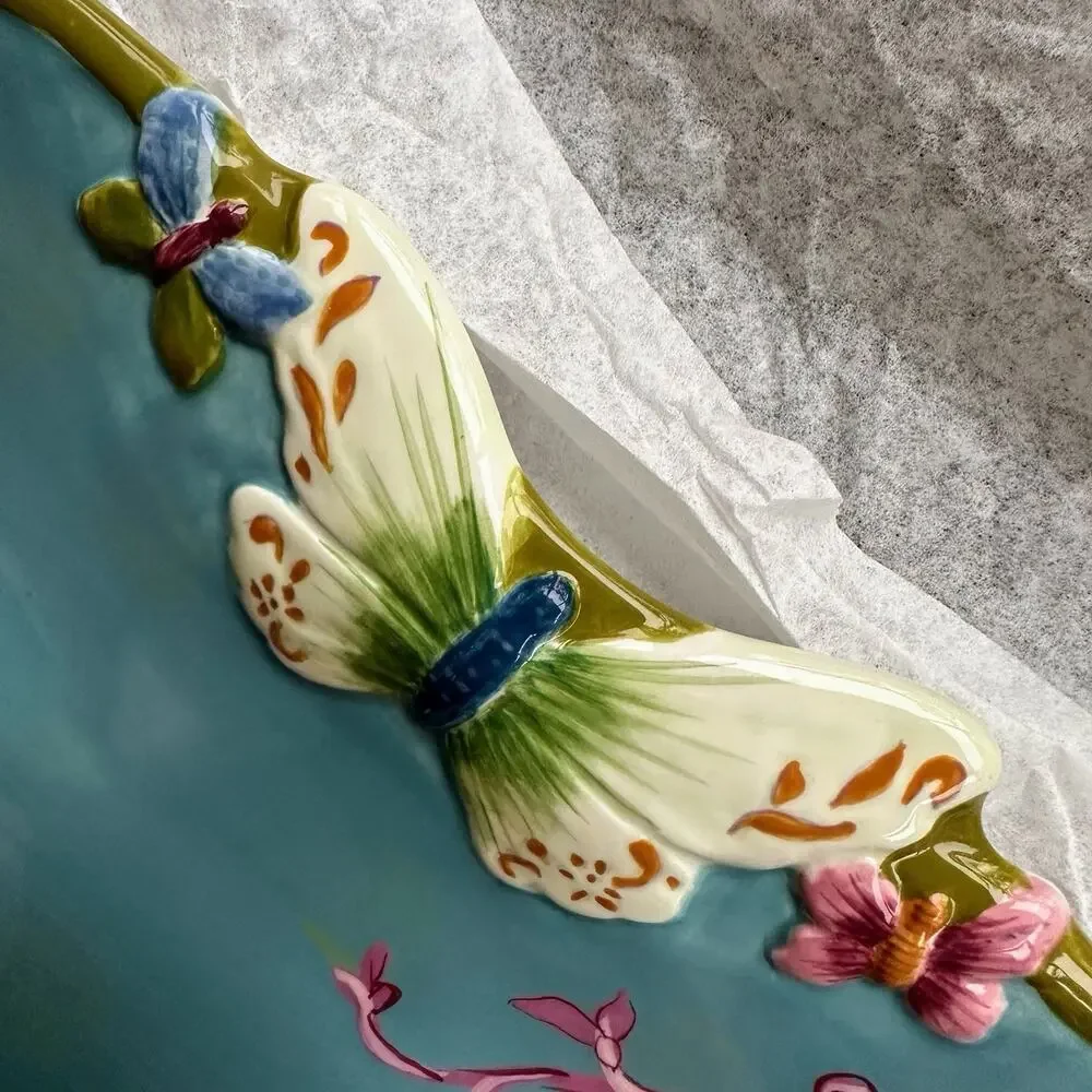 Tracy Porter Papillon Collection LARGE Platter Butterfly Floral Nature Blue WOW